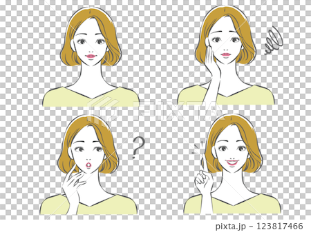 ボブの女性の表情イラストセット ボブの女性の表情イラストセット 123817466