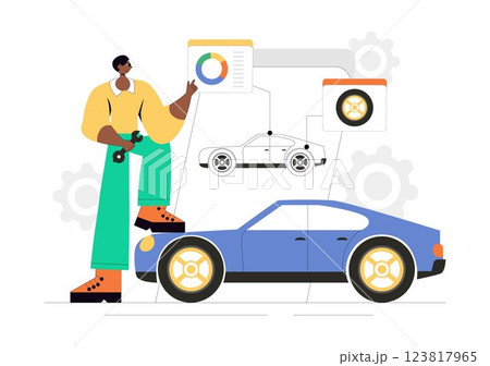 Car Customization and Modifications Vector Illustration featuring a Tuned Automobile with Upgraded Wheels, Nitrous Systems, and Body Kit Enhancements Car Customization and Modifications Vector Illustration featuring a Tuned Automobile with Upgraded Wheels, Nitrous Systems, and Body Kit Enhancements 123817965