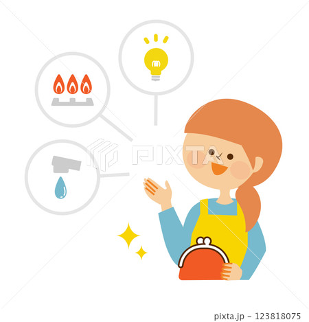 光熱費 主婦 家計やお金やりくり イメージイラスト素材 光熱費 主婦 家計やお金やりくり イメージイラスト素材 123818075