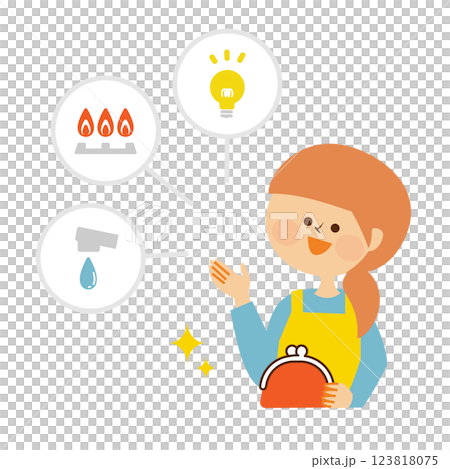 光熱費 主婦 家計やお金やりくり イメージイラスト素材 光熱費 主婦 家計やお金やりくり イメージイラスト素材 123818075