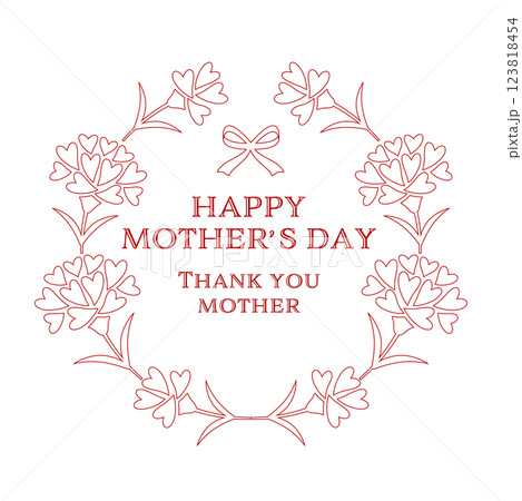母の日ロゴ　ハートのカーネーションフレーム　線画 123818454