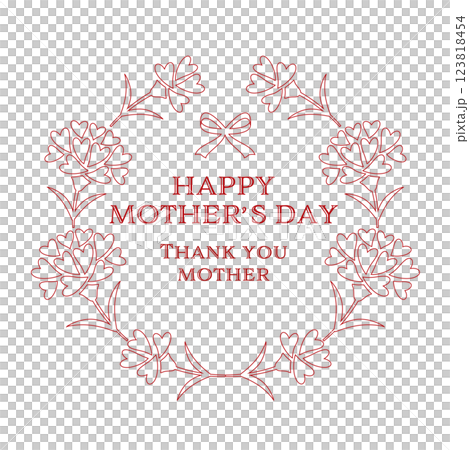 母の日ロゴ　ハートのカーネーションフレーム　線画 123818454