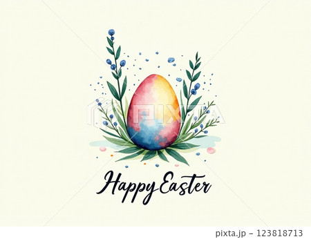 A single elegantly drawn Easter egg in the center on beige background 123818713