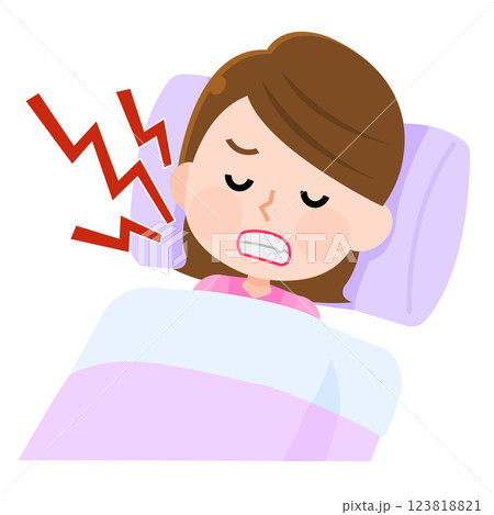 睡眠中に歯ぎしりする女性　イラスト 123818821