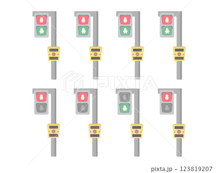 歩行者用信号機　押しボタン式信号機　イラストセット 123819207