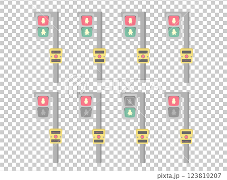 歩行者用信号機　押しボタン式信号機　イラストセット 123819207