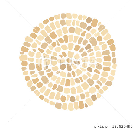 Antique stone circular mosaic pattern. Decorative Greek antique stone ornament. Round paving circular floor tile. Abstract brick mosaic texture. Vector illustration isolated on white background 123820490