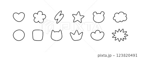 Cute doodle journal bullet stickers. Diary planner frames. Hand drawn organic blobs set. Doodle sticker design template. Girly notepad. Vector illustration isolated on white background Cute doodle journal bullet stickers. Diary planner frames. Hand drawn organic blobs set. Doodle sticker design template. Girly notepad. Vector illustration isolated on white background 123820491