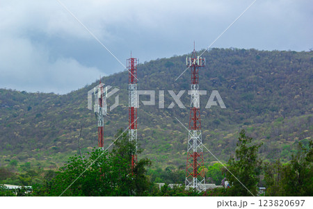 Communication towers at the mountain Communication towers at the mountain 123820697