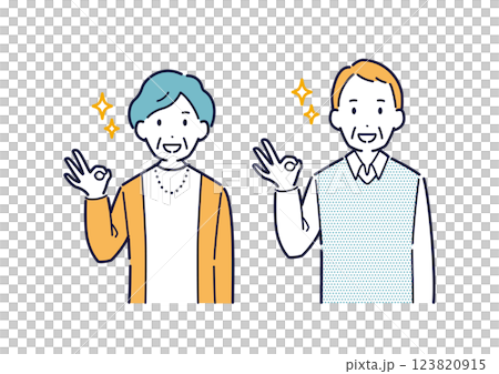 Illustration of a cheerful elderly person making an OK sign 123820915