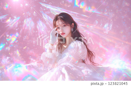キラキラとした美しい女性のポートレート 123821045