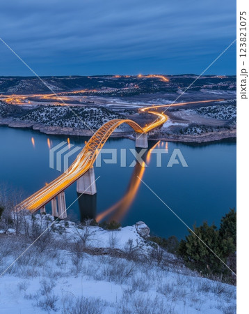 Bridge Over Water at Dusk. 123821075