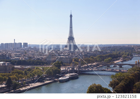Aerial view of the Seine river and the Eiffel Tower in Paris Aerial view of the Seine river and the Eiffel Tower in Paris 123821158