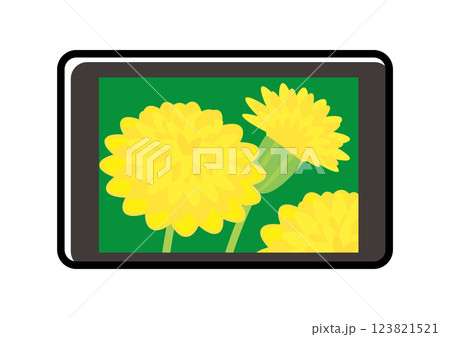 デフォルメされたタブレット端末(タンポポの接写)のベクターイラスト デフォルメされたタブレット端末(タンポポの接写)のベクターイラスト 123821521