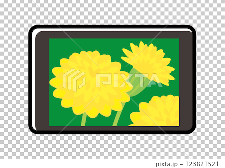 デフォルメされたタブレット端末(タンポポの接写)のベクターイラスト デフォルメされたタブレット端末(タンポポの接写)のベクターイラスト 123821521