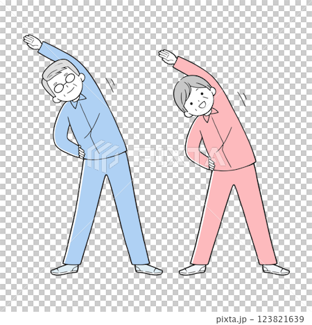 Senior couple doing exercises Healthy elderly people 123821639