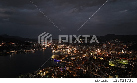 【空から見る長崎・夜景】 めがね橋と思案橋 Nagasaki Port night view 【空から見る長崎・夜景】 めがね橋と思案橋 Nagasaki Port night view 123821730