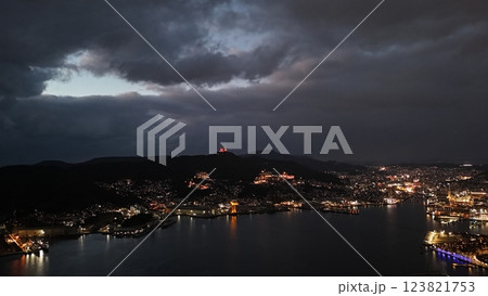 【空から見る長崎・夜景】　長崎港の稲佐山と造船ドック Nagasaki Port nigh view 123821753