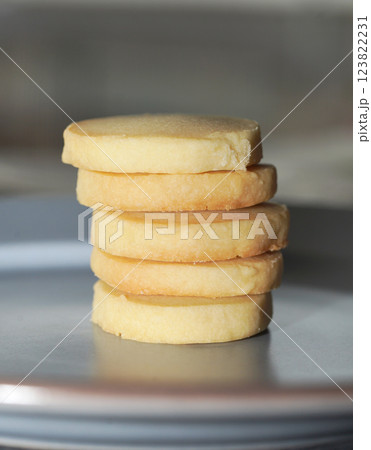 Homemade shortbread cookies on blue plate. Homemade shortbread cookies on blue plate. 123822231
