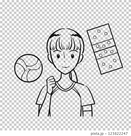 女學生在排球俱樂部、排球、俱樂部活動中努力工作(線條畫) 女學生在排球俱樂部、排球、俱樂部活動中努力工作(線條畫) 123822247