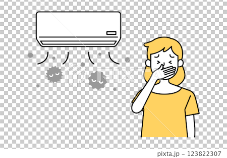 Vector illustration of a woman suffering from a dirty air conditioner Simple Dust Mold Virus Bacteria 123822307