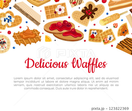 Waffles Food as Pastry Dessert Banner Design Vector Template 123822369