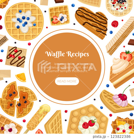 Waffles Food as Pastry Dessert Banner Design Vector Template 123822386