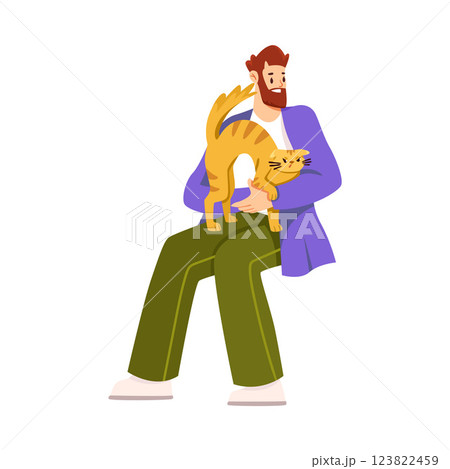 Vet Clinic with Man Pet Owner with Cat Visit Hospital Vector Illustration 123822459