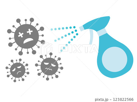 バイ菌をスプレーで除菌するイメージイラスト 123822566