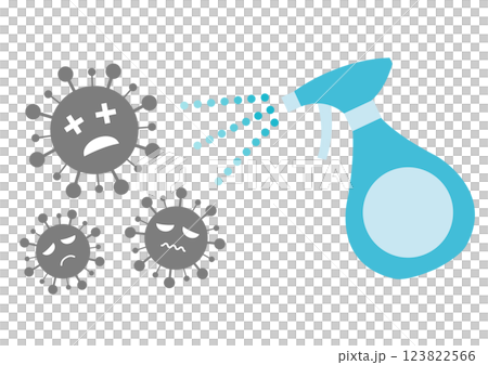 バイ菌をスプレーで除菌するイメージイラスト 123822566