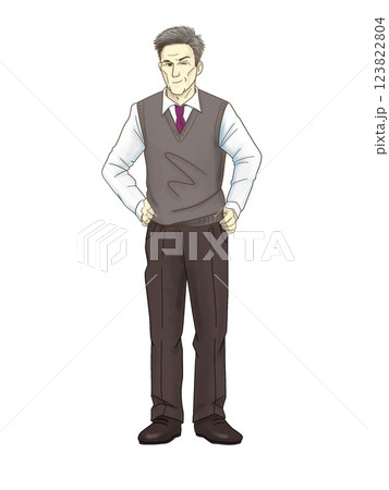 腰に手を当てた笑顔の働くシニア男性 123822804