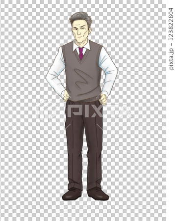 腰に手を当てた笑顔の働くシニア男性 123822804