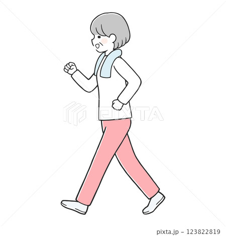 楽しくウォーキングするシニア女性 123822819