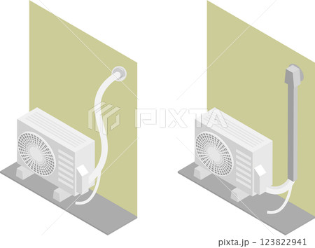 アイソメトリックなエアコン室外機の配管カバーのイメージ素材セット アイソメトリックなエアコン室外機の配管カバーのイメージ素材セット 123822941