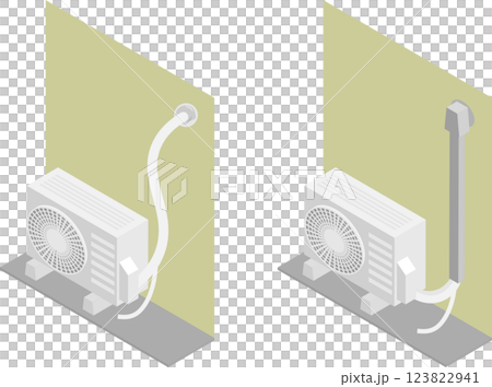 アイソメトリックなエアコン室外機の配管カバーのイメージ素材セット アイソメトリックなエアコン室外機の配管カバーのイメージ素材セット 123822941