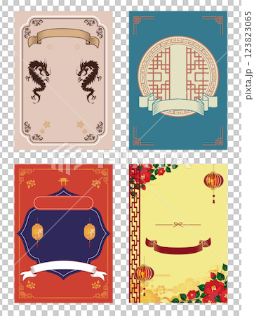 中華風フレーム飾り枠セット 123823065