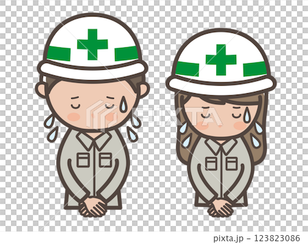 男女建築工人冷汗道歉的上半身插畫 男女建築工人冷汗道歉的上半身插畫 123823086