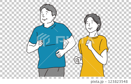 爽やかにジョギングをする中年の男女のイラスト素材 123823548