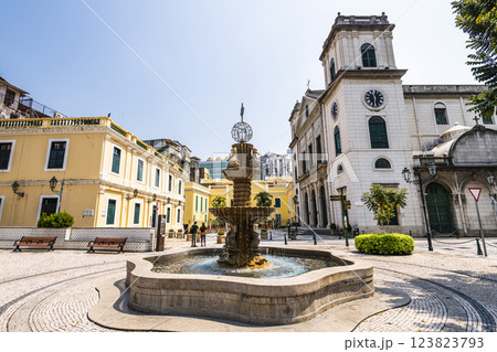 Cathedral Square with the Cathedral of the Our Lady Nativity and the Bishop's House in Macau are UNESCO World Heritage. Cathedral Square with the Cathedral of the Our Lady Nativity and the Bishop's House in Macau are UNESCO World Heritage. 123823793
