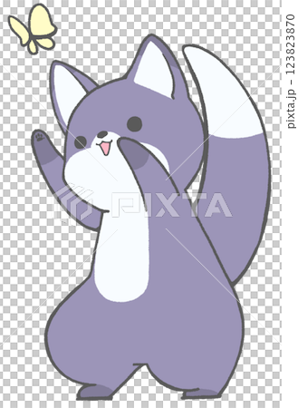蝶にむかって両手を伸ばすキツネ(紺色) 蝶にむかって両手を伸ばすキツネ(紺色) 123823870