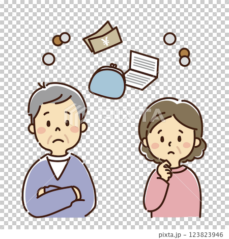 Senior couple thinking about money Senior couple thinking about money 123823946