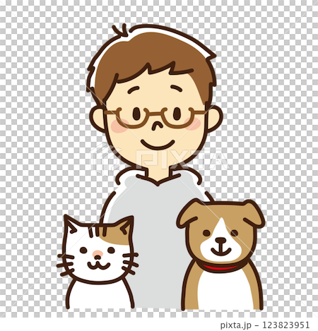 Smiling man with dog and cat 123823951