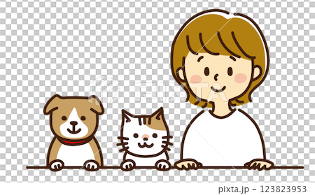 Cute girl with cat and dog 123823953