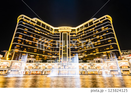Beautiful night view of Wynn Palace is a hotel casino resort on the Cotai Strip in Macau, China. Beautiful night view of Wynn Palace is a hotel casino resort on the Cotai Strip in Macau, China. 123824125