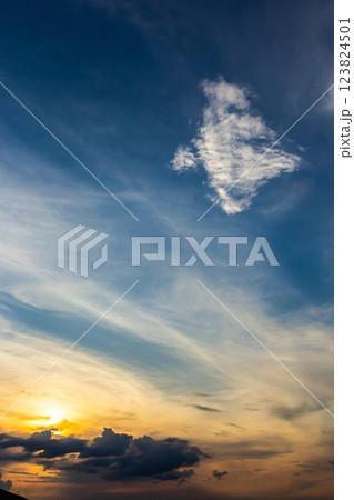 Horizon panorama and dramatic twilight sky and cloud sunset background. Natural sky background texture, beautiful color. Dark clouds, big storm and rain. Weather and nature concept Horizon panorama and dramatic twilight sky and cloud sunset background. Natural sky background texture, beautiful color. Dark clouds, big storm and rain. Weather and nature concept 123824501