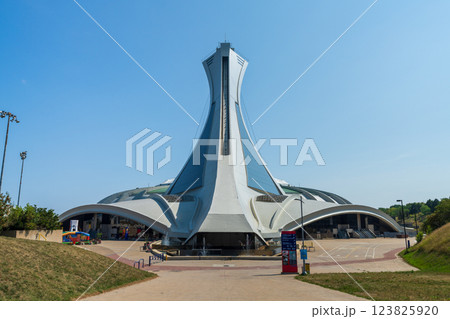 Montreal, Quebec, Canada - August 10 2021 : Exterior of the Montreal Olympic Stadium (The Big O). 123825920