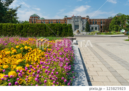 Montreal, Quebec, Canada - August 10 2021 : Montreal Botanical Garden Administration Building. 123825923