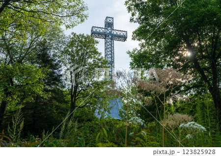 Mount Royal Cross after renovation. A monument on top of Mount Royal in Montreal, Quebec, Canada. 123825928
