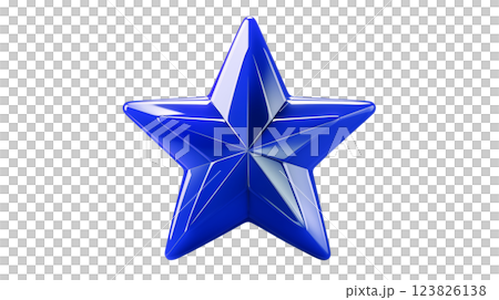 Realistic isolated glossy blue star. Bright toy plastic design shiny 3d, vibrant color tones. Abstract cover illustration. Holiday childish fun 123826138