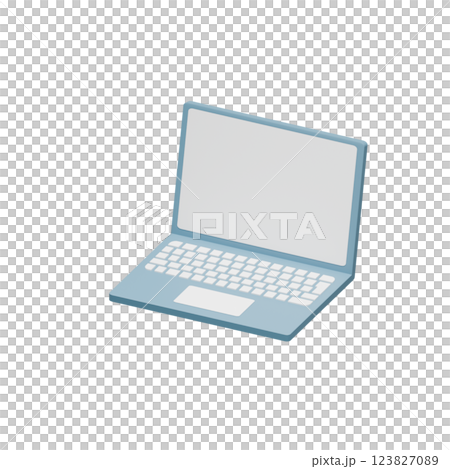 様々なガジェットのシンプルな3Dイラスト オフィス　ノートパソコン 123827089